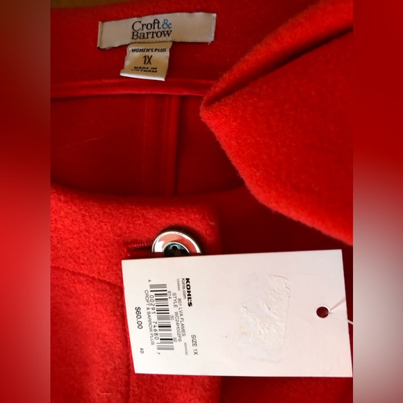 Croft & Barrow collarless knit jacket cardigan NWT Size 1X Plus Sized - Picture 8 of 16